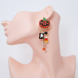 Spooky Ghost Drop Pumpkin Specter Sparklers Halloween Earrings, Long Halloween Earrings, Scary Statement earrings.