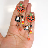 Spooky Ghost Drop Pumpkin Specter Sparklers Halloween Earrings, Long Halloween Earrings, Scary Statement earrings.