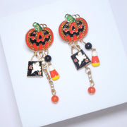 Spooky Ghost Drop Pumpkin Specter Sparklers Halloween Earrings, Long Halloween Earrings, Scary Statement earrings.