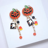 Spooky Ghost Drop Pumpkin Specter Sparklers Halloween Earrings, Long Halloween Earrings, Scary Statement earrings.