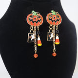 Spooky Ghost Drop Pumpkin Specter Sparklers Halloween Earrings, Long Halloween Earrings, Scary Statement earrings.