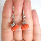 Dainty Cute Little Pumpkin Drop Halloween Earrings, Long Halloween Earrings, Scary Statement earrings.