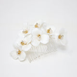 Ceramic White Flowers Freshwater Pearl Gold Hair comb And Hair Pins Set, Bridal Hair piece, Bridal Hair Accessories, Wedding Hair Accessory.