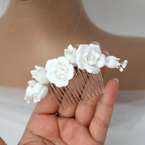 Handmade Wedding Hair Comb Set 2Pcs Ceramic Flower Bridal Accessories Amazon.com : SWEETV Wedding Hair Comb for Bridal Hair  main image 3