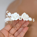 Freshwater Pearl Dusted White Rose And Lily Blossom Hair comb, Bridal Hair piece, Bridal Hair Accessories, Wedding Hair Accessory.