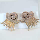 Cute Rhinestone Crystal Gold Ghost Earrings, Halloween Party Earrings, Spooky Statement earrings.