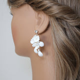 Swarovski Crystal Porcelain White Floral Pearl Elegance Ensemble Earring , Bridal Ceramic Earring, Bridal Hair Accessories, Wedding Earring.