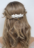 Swarovski Crystal Porcelain White Floral Pearl Elegance Ensemble Hair Pins Set of 3 , Ceramic Hair pins Set, Bridal Hair Accessories