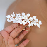 Swarovski Crystal Porcelain White Floral Pearl Elegance Ensemble Comb , Bridal Ceramic Comb, Bridal Hair Accessories, Wedding Earring.