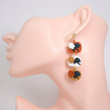 Gold Orange Floral Elegant Pumpkin Drop Halloween Clay Earrings, Long Halloween Earrings, Scary Statement earrings.