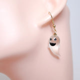 Cute Little Transparent Smiling Ghost Halloween Earrings, Long Halloween Earrings, Scary Statement earrings.