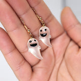 Cute Little Transparent Smiling Ghost Halloween Earrings, Long Halloween Earrings, Scary Statement earrings.