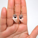 Cute Little Transparent Smiling Ghost Halloween Earrings, Long Halloween Earrings, Scary Statement earrings.