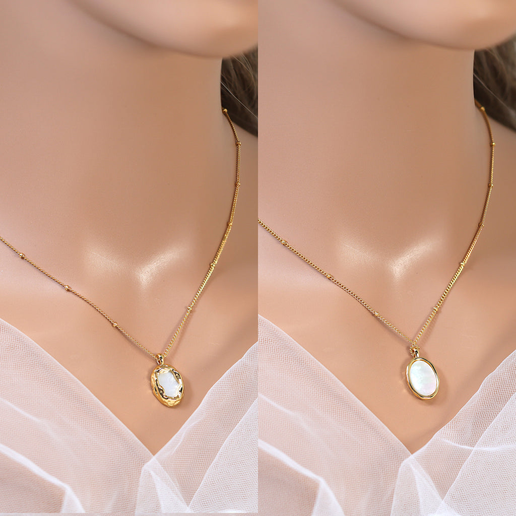 18k Gold Plated Dainty White Shell Necklace • Gold Chain Necklace • Minimalist • Gold Prosperity Necklace