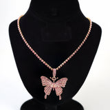 Gold Pink Rhinestone Butterfly Necklace• Butterfly Drop Necklace • Minimalist • Gold Butterfly Necklace