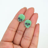 Glow In Dark Skull Halloween Dainty Stud Earrings, Long Halloween Earrings, Spooky Statement earrings.