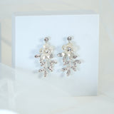 Swarovski Floral Petals Dream Crystal, Rhinestone Earrings, Long Bridal Jewelry Bridal Earrings Clip On Earrings, Statement Earrings.