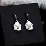 Cute White Ghost With A Golden Heart Halloween Earrings, Long Halloween Earrings, Scary Statement earrings.