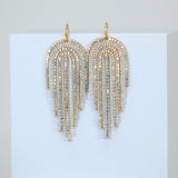 Gold Swarovski AB Crystal Ear wire Chandelier Diamond earrings, Long Tassel Bridal Jewelry Bridal Earrings Crystal Bridal Statement earrings