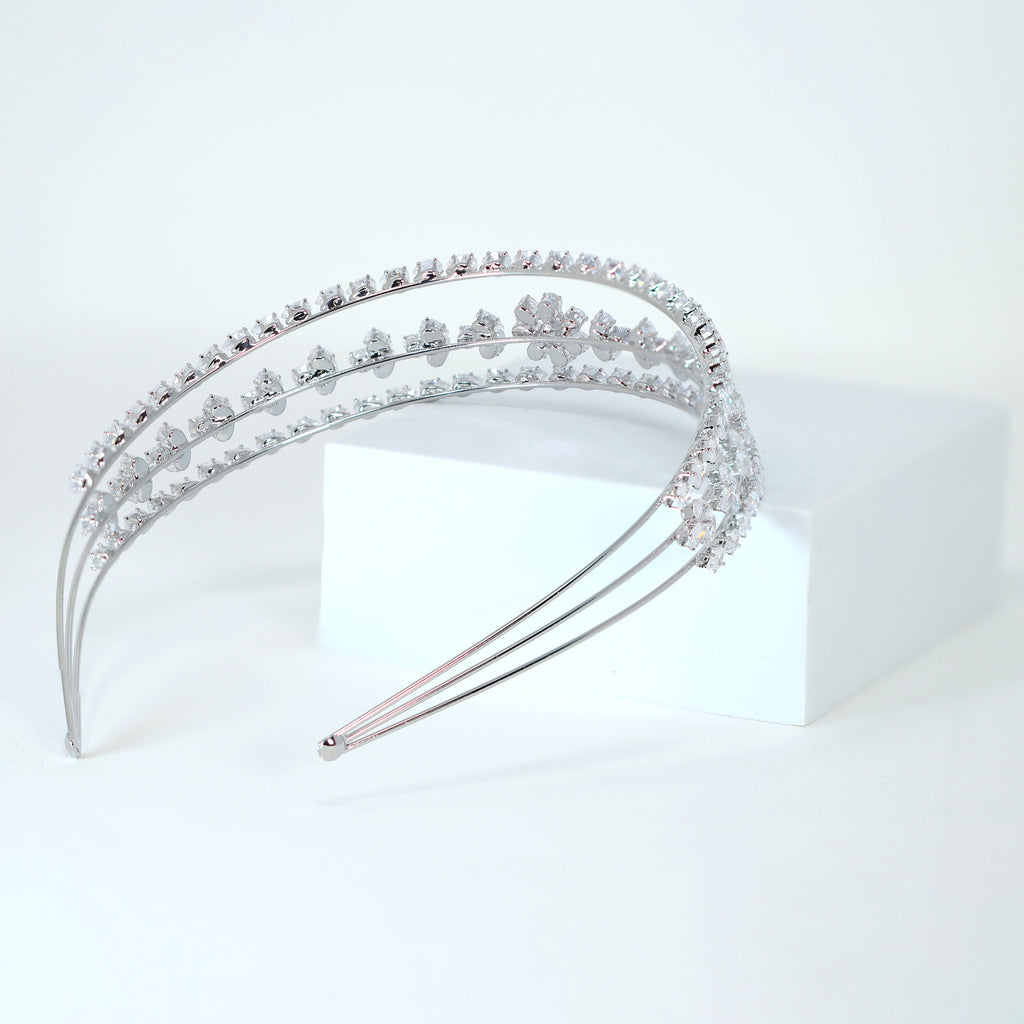 Swarovski Crystals Floral Vine Leaves Three Layer Silver Headband, Hair Vine Headband, Bridal Hair, Rhinestone Headband, Delicate Headband.