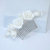 Freshwater Pearl Dusted White Rose And Lily Blossom Hair comb, Bridal Hair piece, Bridal Hair Accessories, Wedding Hair Accessory.