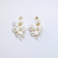 Pearl Dusted White Orchid Blossom Earring , Bridal Ceramic Rose Earring, Bridal Hair Accessories, Wedding Earring.