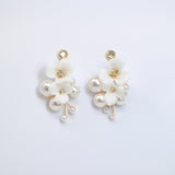 Pearl Dusted White Orchid Blossom Earring , Bridal Ceramic Rose Earring, Bridal Hair Accessories, Wedding Earring.