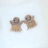 Cute Rhinestone Crystal Gold Ghost Earrings, Halloween Party Earrings, Spooky Statement earrings.