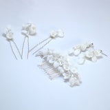 Swarovski Crystal Porcelain White Floral Pearl Elegance Ensemble Earring , Bridal Ceramic Earring, Bridal Hair Accessories, Wedding Earring.