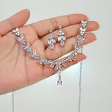 Swarovski Crystal Luxury Flower Leaves Drop Diamond/Crystal Necklace Set, Bridal Necklace Set, Bridal Jewelry, Statement Necklace