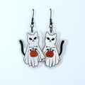 Cute Kitty Trick Or Treat Halloween Earrings, Cat Halloween Earrings, Spooky Pumpkin Statement earrings.