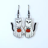 Cute Kitty Trick Or Treat Halloween Earrings, Cat Halloween Earrings, Spooky Pumpkin Statement earrings.