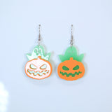 Glow In Dark Ghost Pumpkin Halloween Earrings, Long Halloween Earrings, Spooky Statement earrings.