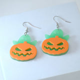 Glow In Dark Ghost Pumpkin Halloween Earrings, Long Halloween Earrings, Spooky Statement earrings.