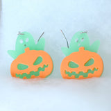 Glow In Dark Ghost Pumpkin Halloween Earrings, Long Halloween Earrings, Spooky Statement earrings.