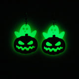 Glow In Dark Ghost Pumpkin Halloween Earrings, Long Halloween Earrings, Spooky Statement earrings.