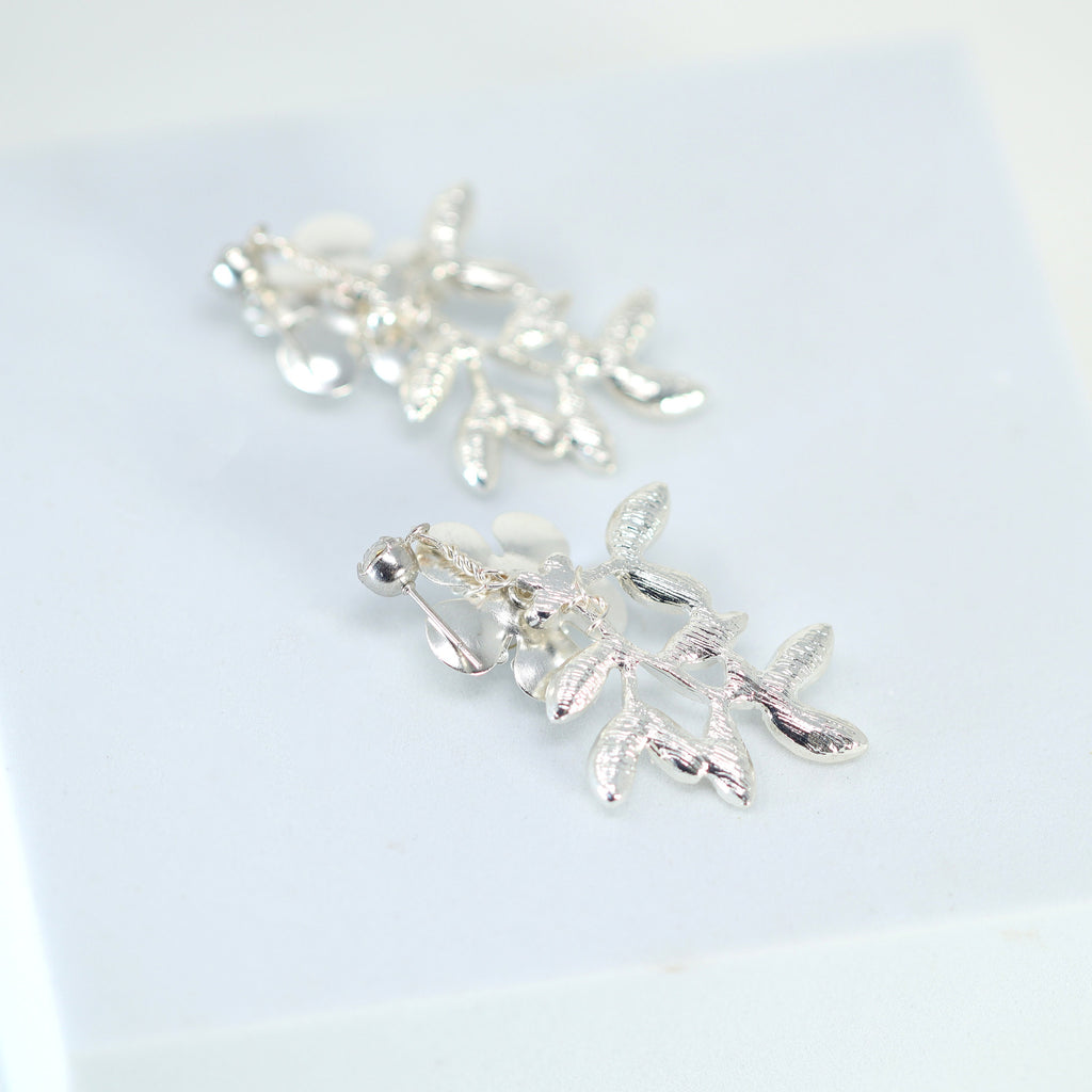Swarovski Floral Petals Dream Crystal, Rhinestone Earrings, Long Bridal Jewelry Bridal Earrings Clip On Earrings, Statement Earrings.