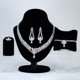 Diamond/ Swarovski Crystal Enchanting Lotus Floral Vine Drop Necklace Set, Long Bridal Jewelry Set, Statement Earrings