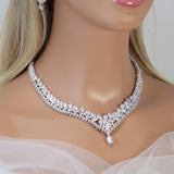 Diamond/ Swarovski Crystal Enchanting Lotus Floral Vine Drop Necklace Set, Long Bridal Jewelry Set, Statement Earrings