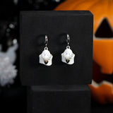 Cute White Ghost With A Golden Heart Halloween Earrings, Long Halloween Earrings, Scary Statement earrings.