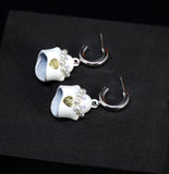 Cute White Ghost With A Golden Heart Halloween Earrings, Long Halloween Earrings, Scary Statement earrings.