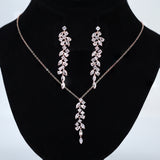Swarovski Crystal Dainty Leaves Drop Diamond Necklace Set , Bridal Jewelry, Bridal Earrings And Necklace, Statement Earrings Cz