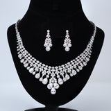 Diamond/ Swarovski Crystal Elegant Floral Vine Leaves Drop Necklace Set, Long Bridal Jewelry Set, Crystal Bridal , Statement Earrings
