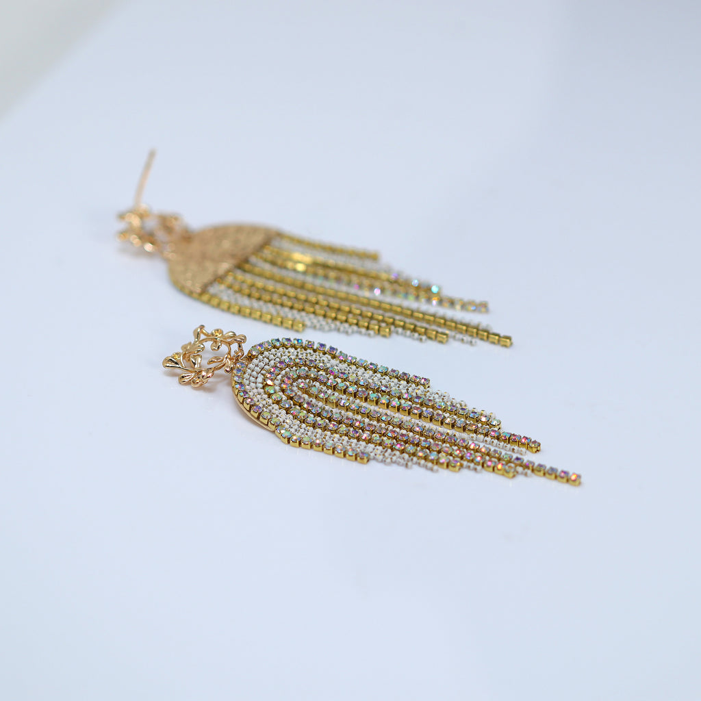 Gold Swarovski AB Crystal Chandelier Diamond earrings, Long Tassel Bridal Jewelry Bridal Earrings Crystal Bridal Earrings Statement earrings