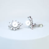 Enchanting Swarovski Clip on Floral Pearl Stud Earrings, Bridal Jewelry, Bridal Stud Earrings, Crystal Earrings, Statement Earrings Cz
