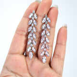 Swarovski Crystal Mystical Leaves Drop Diamond Earrings, Long Bridal Jewelry, Bridal Earrings, Crystal Earrings, Statement Earrings Cz