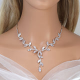 Swarovski Crystal Vine Leaves Blooming Necklace, Long Bridal Jewelry, Bridal Earrings And Necklace, Statement Earrings Cz Necklace Set.