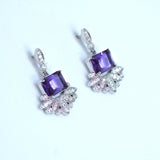 Swarovski Crystal Flower Drop With Purple Accent Dainty Earrings, Bridal Jewelry, Crystal Bridal Earrings, Statement Earrings Cz
