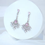 Swarovski Crystal Cz Diamond Elegent Pink Droplets Earrings, Bridal Jewelry, Crystal Bridal Dangle Earrings, Statement Earrings Cz