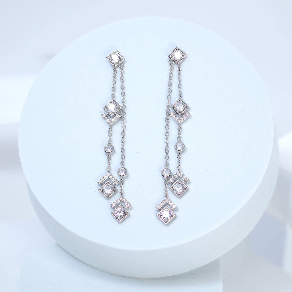 Swarovski Crystal Bezel Tassel Diamond earrings, Tassel Bridal Jewelry Bridal Earrings Crystal Bridal Earrings Statement earrings Cz